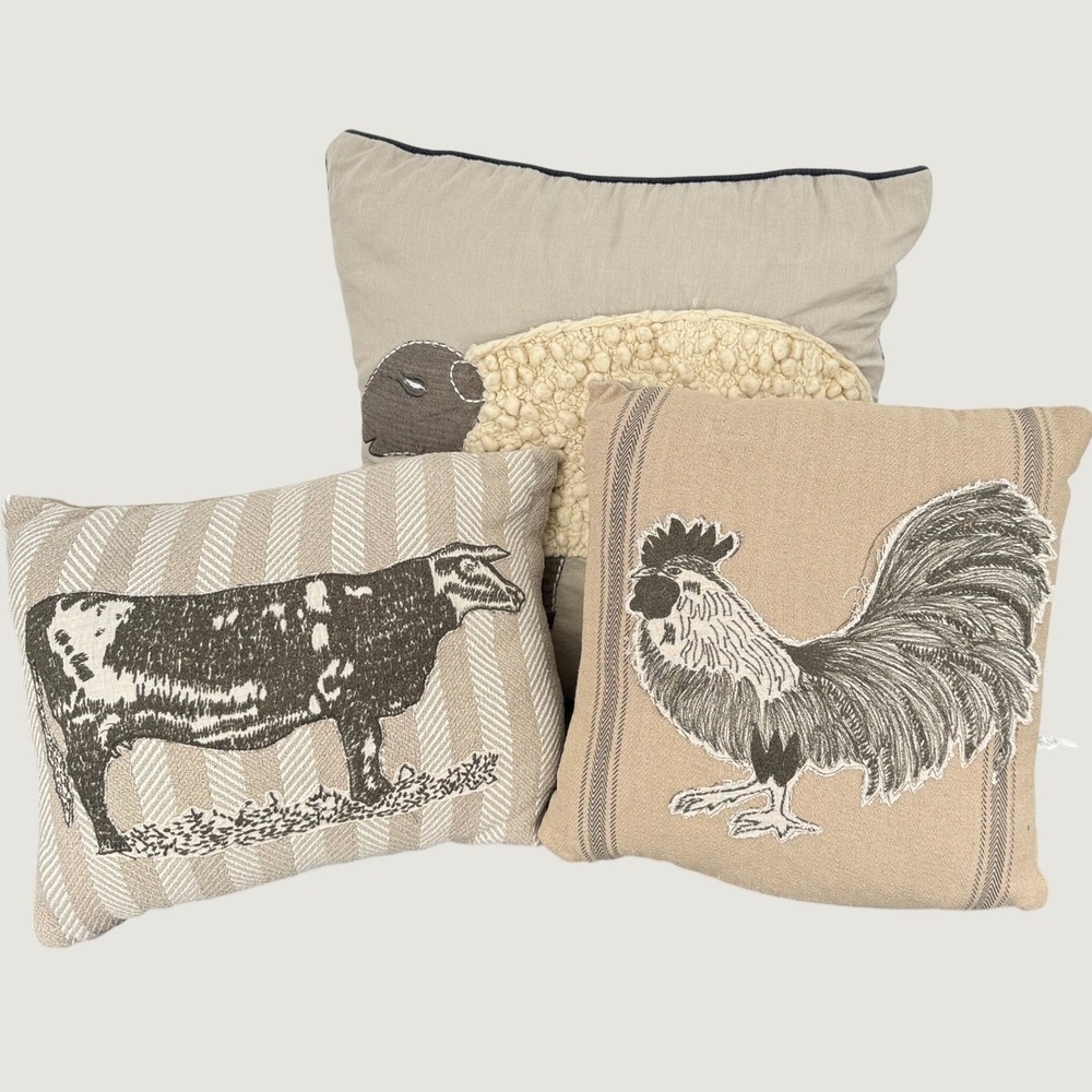 Pier 1 Imports Farmhouse Animal Throw Pillow Covers Set of 3 Sheep Cow Rooster